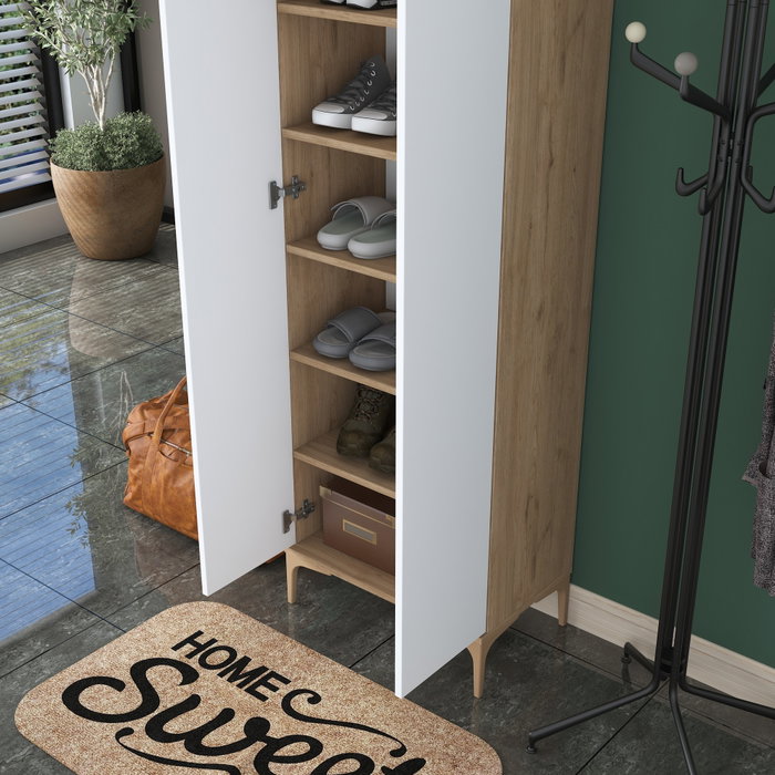 Hanah Home EA116 -2746 Recibidor de Entrada Elegante Nogal y Blanco 60x198x37.5cm